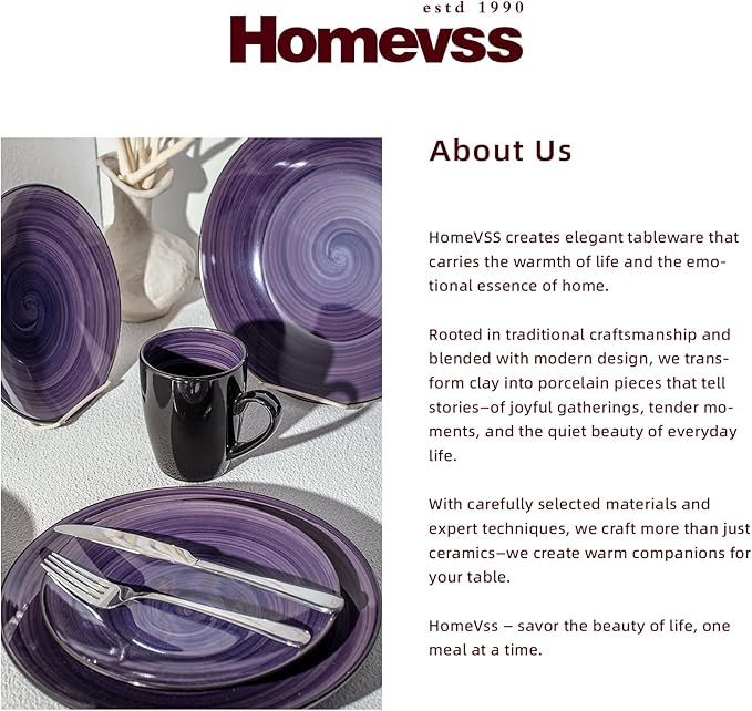 Sonoma 56-Piece Dinnerware Set - Serves for 8, Black and Speckled Purple Plates & Bowls Set | Microwave & Dishwasher Safe | Sonoma Style, Purple