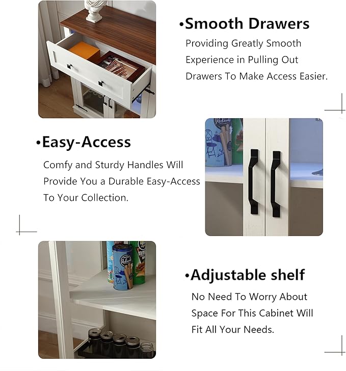 31.5'' Modern Small Buffet Cabinet with Storage,Buffet Sideboard with Two Glass Doors and a Drawer,Small Coffee bar Cabinet with Adjustable Shelf,for Kitchen,Antique White