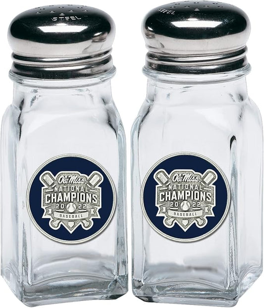 Heritage Pewter Ole Miss Baseball Champions Salt and Pepper Shaker Set of 2 Bottles | Expertly Crafted Pewter Glass