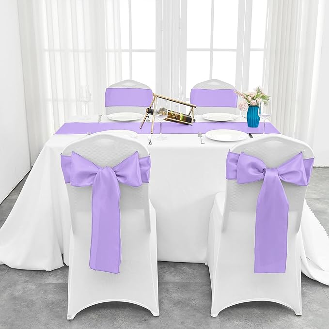 10-Pack Lavender Satin Table Runner 12 x 108 Inch Long Bright and Smooth Silk Fabric Table Runner for Wedding Banquet Birthday Party Decoration