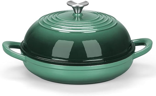 E-far Dutch Oven for Sourdough Bread Baking, 6 Qt Round Enameled Cast Iron Dutch Oven for Homemade Artisan Bread, Dome Lid & Shallow Base, Matte Black Interior & Durable, Oven-Safe to 500?? Dark Green