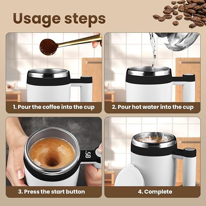 Electric Magnetic Stirring Coffee Mug, 2026 New Automatic Stirring Coffee Cup with Temperature Display, 12.85oz Self-Stirring Mug with Lid Suitable for Coffee, Milk, and Other Beverages (Black)