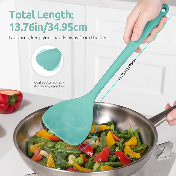 U-Taste 600쨘F Heat Resistant Wok Spatula: 13.76" Long, 3.63" Wide Silicone Cooking Utensils with Flexible Edge & Sturdy Core, for Kitchen Stir Fry, Serving, Scoop, Non-Stick Pan, Cast Iron (Aqua Sky)