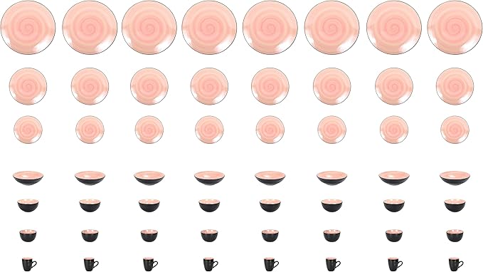 Stoneware Sonoma Dinnerware Set, Black + Speckled Spin Wash (56pc Set, Rose)