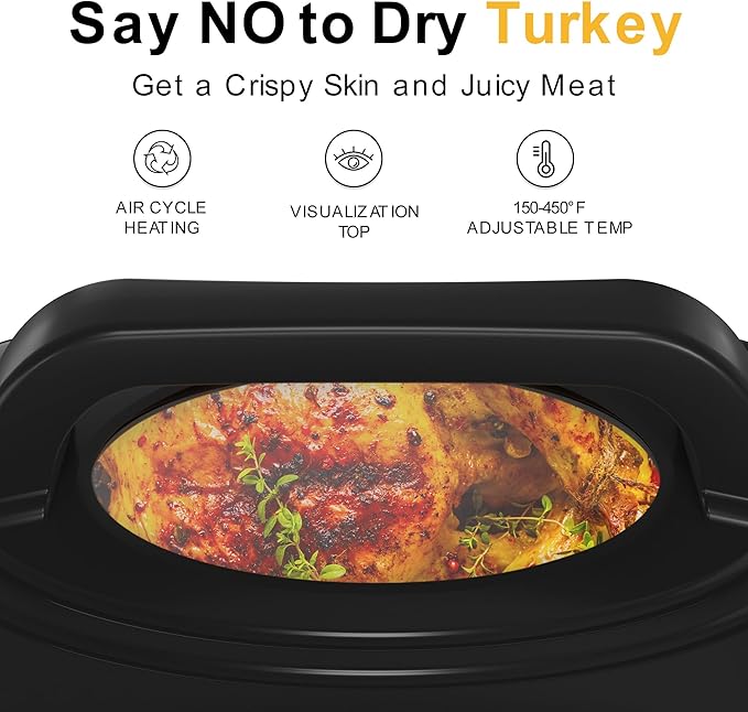 RoyalCraft 26-Quart Electric Roaster Oven with Visible Self-Basting Lid, Turkey Roaster Oven with Removable Pan and Rack, Perfect for Large Meals and Holiday Feasts, Blue