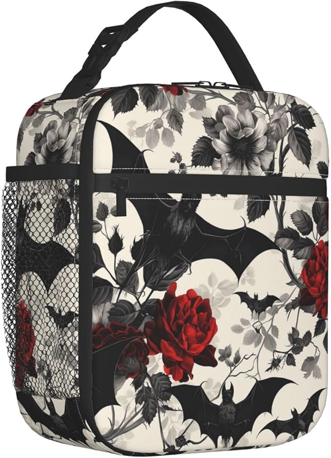 VANZEV Goth Lunch Box for Adults Women Girls Boys Kids Floral Lunch Box Insulated Cooler Reusable Lunch Bag Container Gifts for Work Office Picnic Travel School