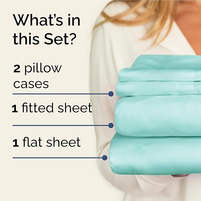 Twin XL 4 Piece Sheet Set - Cooling & Breathable Bed Sheets - Hotel Luxury Bed Sheets for Women, Men, Kids & Teens - Bedding w/Deep Pockets & Easy Fit - Soft & Wrinkle Free - Twin XL Spa Blue Sheets