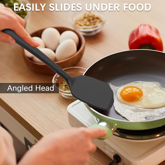 Coukre 3 Pack Silicone Spatula Set, High Heat Resistant, BPA-Free, Fish Spatula, Solid & Slotted Turner for Non-Stick Pans, Flipping Eggs, Pancakes, Fish, Burgers (3, Black)