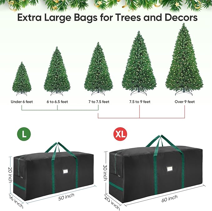 BALEINE 7.5 ft Christmas Tree Storage Bag, Heavy Duty 900D Oxford Fabric with Reinforced Handles and Dual Zippers Wide Opening, Extra Large Storage Container for Trees and Decorations (Black)