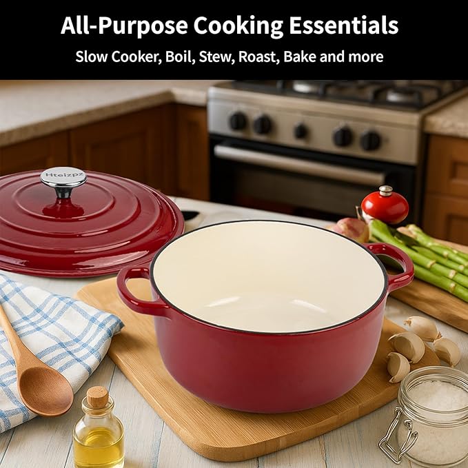 Enameled Cast Iron Dutch Oven Pot with Lid, 3.9 Quart Dutch Oven for Bread Baking, Oven Safe up to 500째 F, Suitable for Bread Baking, Braising, Roasting, Stews, Red