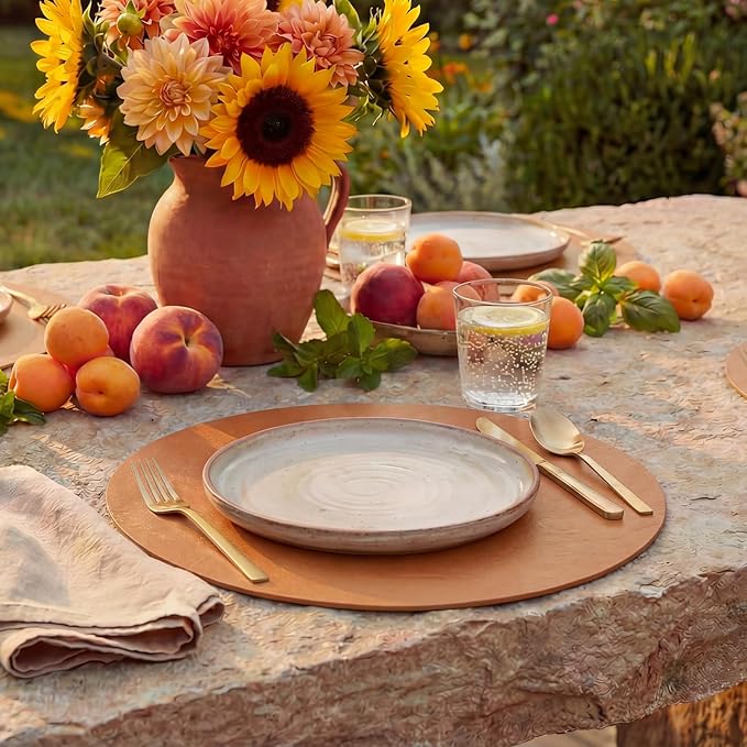 Artoid Mode Rust Faux Leather Placemats Set of 4, 15 Inch Waterproof Wipeable Heat Resistant Place Mats, Reversible Table Mats for Fall Kitchen Dining Decor