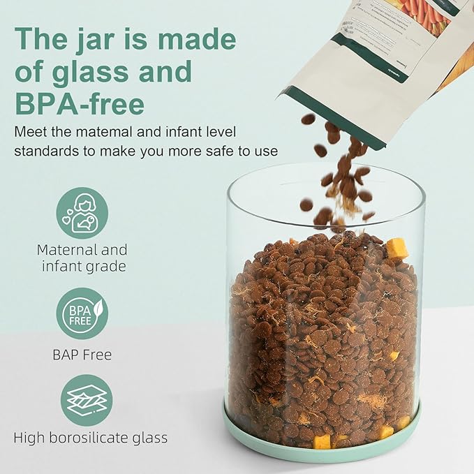 Dog Treat Container Airtight Jar 2.2Qt/2L, Glass Food Jars with One-Touch Lid for Dog or Cat Treats, Kibble, Snacks ??Pantry Storage Canister for Kitchen or Countertop (2.2Qt - 2L)
