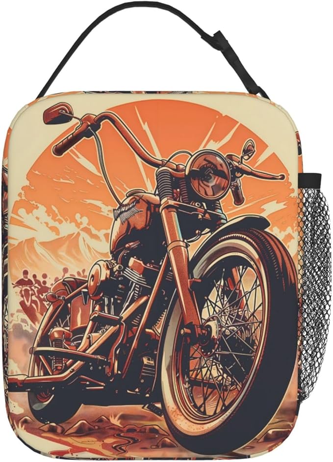 VANZEV Insulated Lunch Box for Women Men, Vintage Motorcycle Theme Lunch Box Reusable Portable Lunch Bag Cooler Tote Waterproof Lunch Container for Office Picnic Work Travel