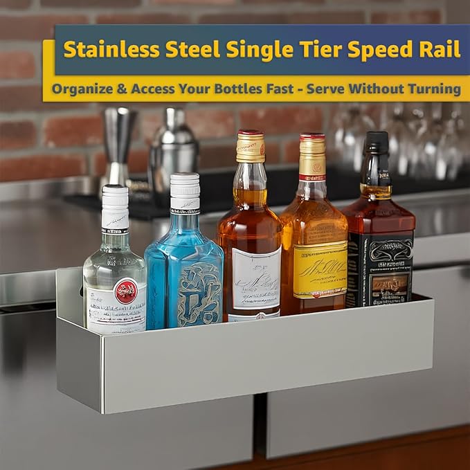 30" Stainless Steel Single Tier Speed Rail, Restaurant Bottle Holder, Liquor Rack, Drink Rail Shelf, Bar Organizer for Sauce, Syrup, Spice