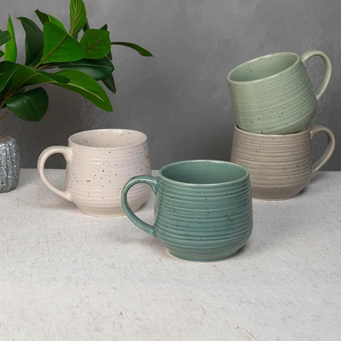 Sango Siterra Artist's Blend 17 oz. Stoneware Mug Set ??Service for 4, Rustic Design, Assorted Colors, Scratch-Resistant, Microwave & Dishwasher Safe, for Everyday Dining & Entertainment