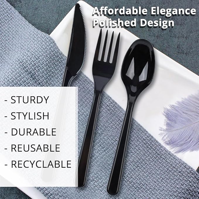 Party Bargains Disposable Cutlery set, Onyx Design, 720 Pieces: 120 Knives, 240 Spoons, 360 Forks