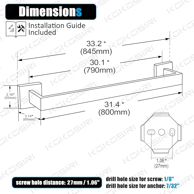 KOKOSIRI 32 Inch Gold Bath Towel Bar Bathroom Towel Rack Towel Holder Shower Hand Towel Hanger,Total Length 33.3 Inch, Brushed Gold, B4003BG-L32