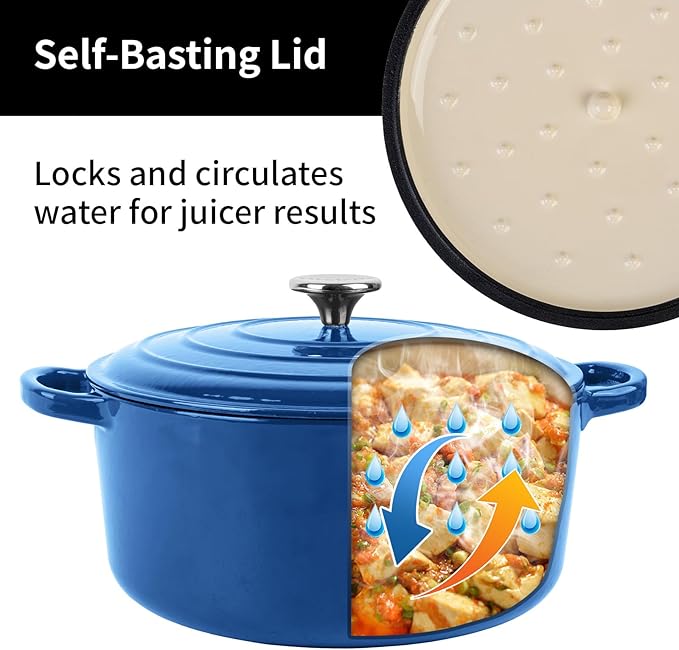 Enameled Cast Iron Dutch Oven Pot with Lid, 5.7 Quart Dutch Oven for Bread Baking, Oven Safe up to 500째 F, Suitable for Bread Baking, Braising, Roasting, Stews, Blue