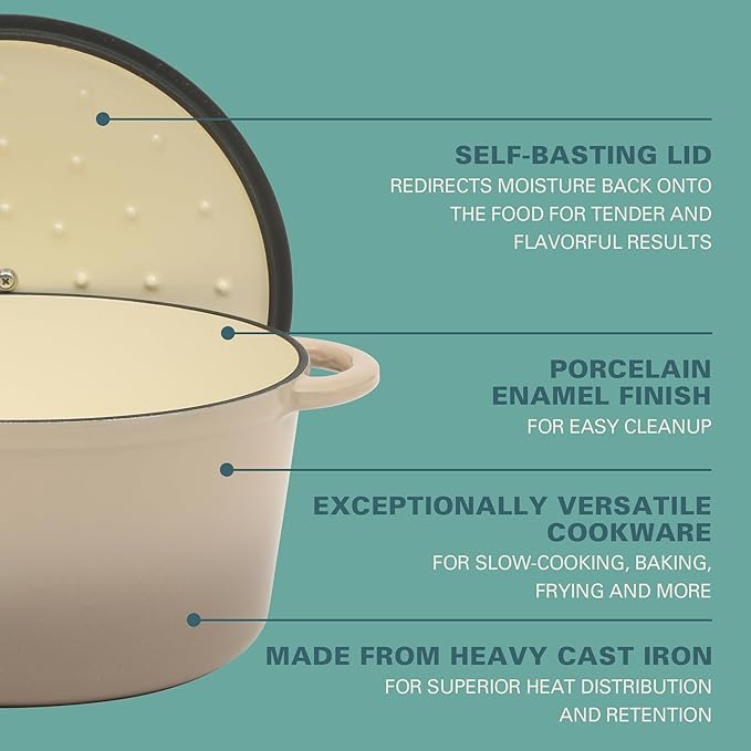 Gibson Home Addlestone 7 Qt Enameled Cast Iron Dutch Oven Pot with Lid ??Round, Oven Safe to 500째F, Ideal for Bread Baking & Stews - Gradient Taupe