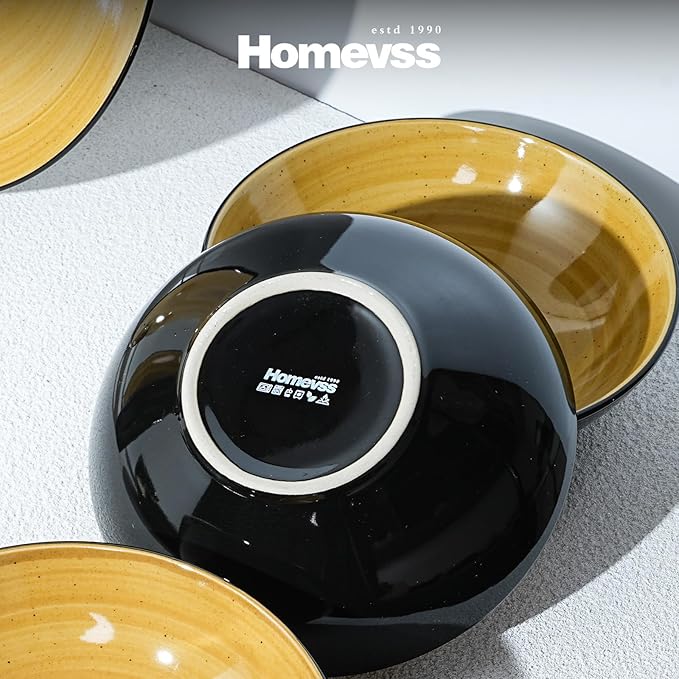 Stoneware Sonoma 16pc Dinnerware Set, Black + Speckled Spin Wash Yellow