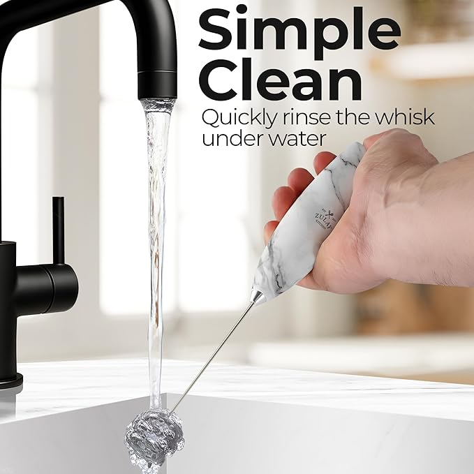 Zulay Kitchen Patented Tornado Triple Whisk Milk Frother with 4 Duracell Batteries ??Handheld Foam Maker for Coffee, Lattes, Matcha & Hot Chocolate ??Rich, Creamy Froth in Seconds