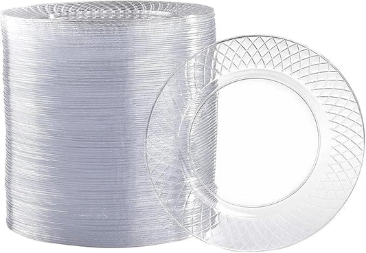Prestee 100 Pack Clear Plastic Plates for Party - 6.25 Inch Small Round Dessert Plate and Appetizer Platter - Heavy Duty Disposable Plastic Plates for Parties, Weddings, Caterings and Events
