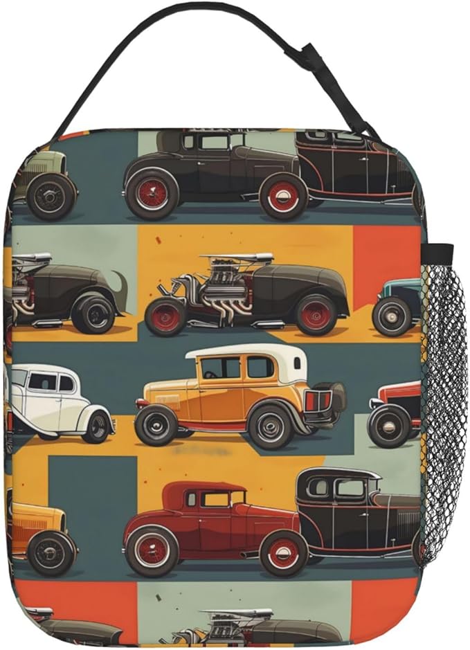 VANZEV Insulated Lunch Box for Women Men, Cars Theme Lunch Box Reusable Portable Lunch Bag Cooler Tote Waterproof Lunch Container for Office Picnic Work Travel