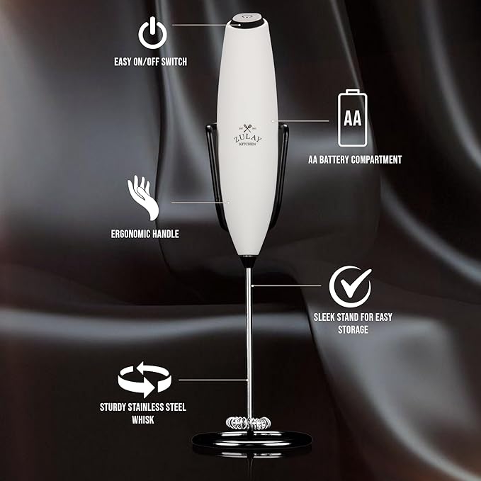 Zulay Kitchen Executive Series Luxury Gift Milk Frother with 4 Duracell Batteries ??Handheld Electric Foam Maker for Coffee, Lattes & Hot Chocolate ??Deluxe Finish, Ultimate Gift for Coffee Lovers