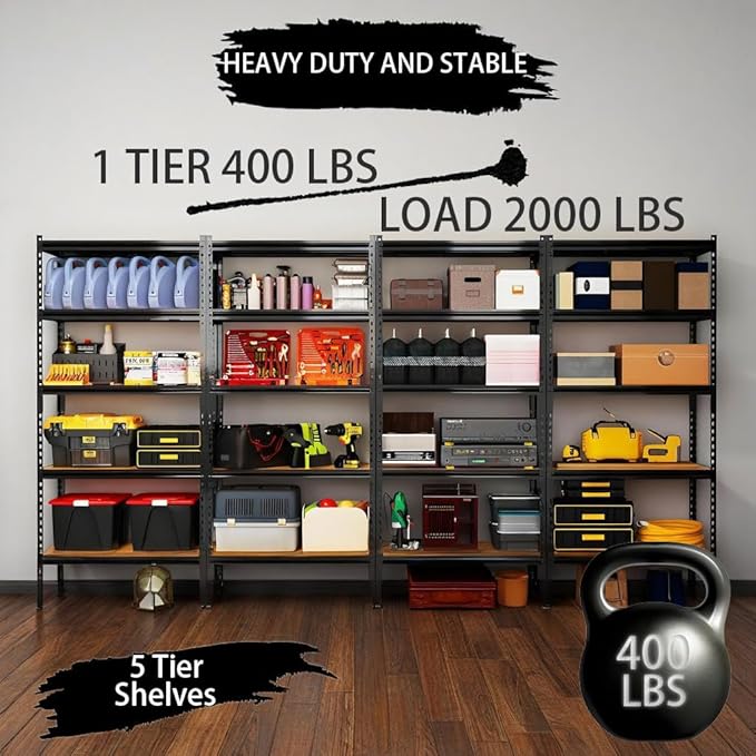 Storage Shelving Unit Heavy Duty Garage Shelves Metal Organizer Utility Rack for Kitchen Pantry Basement Pantry Warehouse Laundry 5 Tire 60" H x 28" W x 12" D 2000LBS