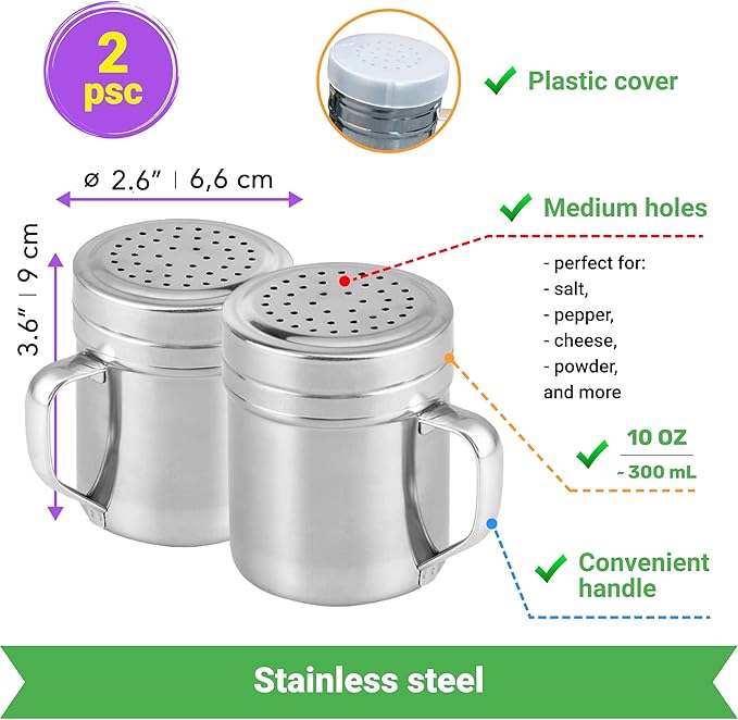 [10oz + 10oz + 14oz] Stainless Steel Dredge Shaker Bundle - by CUSINIUM
