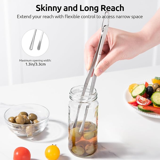 U-Taste 8in Kitchen Plating Tweezer: 18/8 Stainless Steel Food-Grade Metal Food Tong, Seamless-Welding, Sturdy and Flexible with Non-slip Tips for Serving, Decorating, Cooking, Baking (Round Tip)