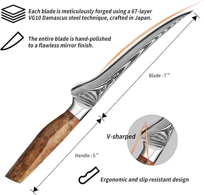 Fillet Knife 7 Inch, Precision Boning Knife for Efficient Meat Cutting and Boning竊?Boning Knife in high Carbon Steel