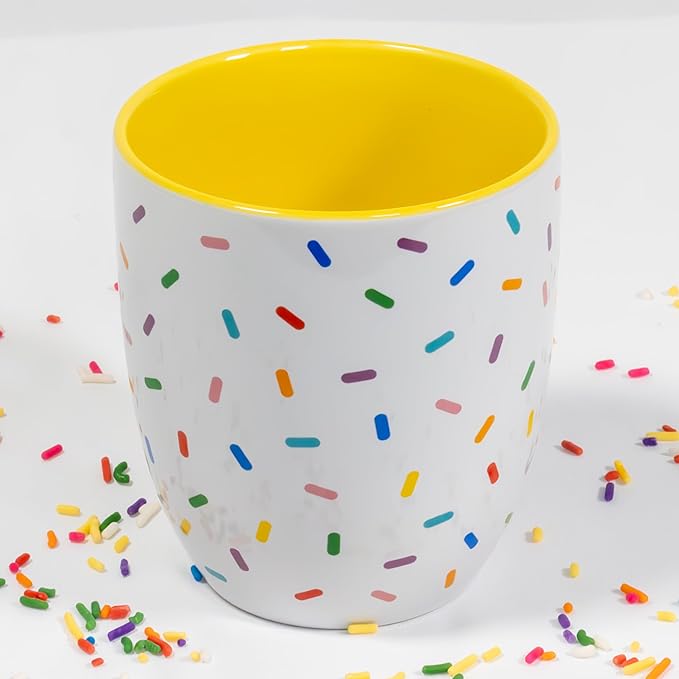 Daffodil Yellow Cute Coffee Mug with Rainbow Sprinkles | Birthday Cake Coffee Cup Gift | Large White Ceramic Cup | Ice cream and Dunkin Donuts Coffee Mugs
