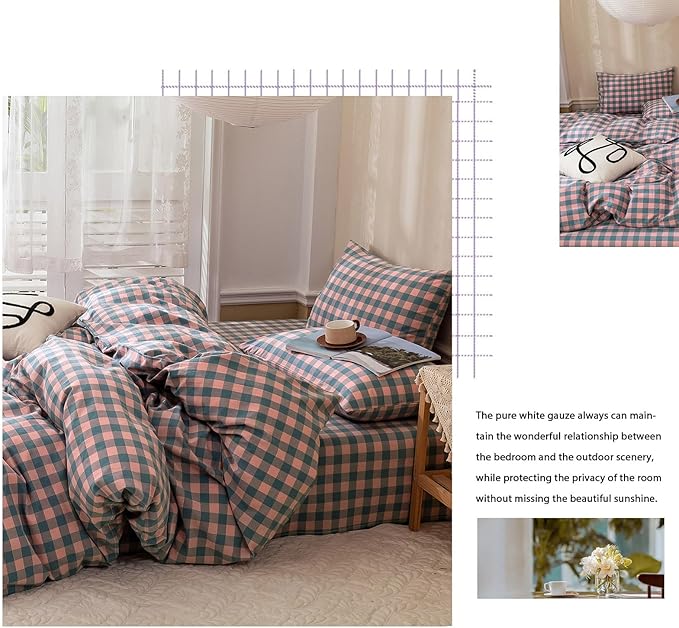 LifeTB Twin XL Comforter Set Purple Pink Plaid Bedding Comforter with 2 Pillowcases Geometric Checkered Pattern Comforter Set for All Season Fluffy Soft Lightweight Bedding Comforter Twin XL Size