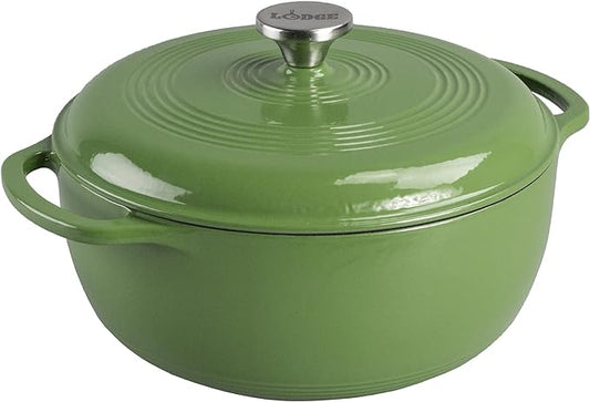 Lodge 6 Quart Enameled Cast Iron Dutch Oven with Lid ??Dual Handles ??Oven Safe up to 500째 F or on Stovetop - Use to Marinate, Cook, Bake, Refrigerate and Serve ??Spruce