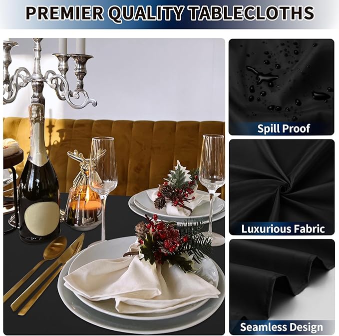 PureFit 10 Pack Rectangle Black Table Cloths 60 x 102 Inch for 6Ft Tables, Stain and Wrinkle Resistant Table Linens for Home Use, Wedding, Party, Banquet and Camping