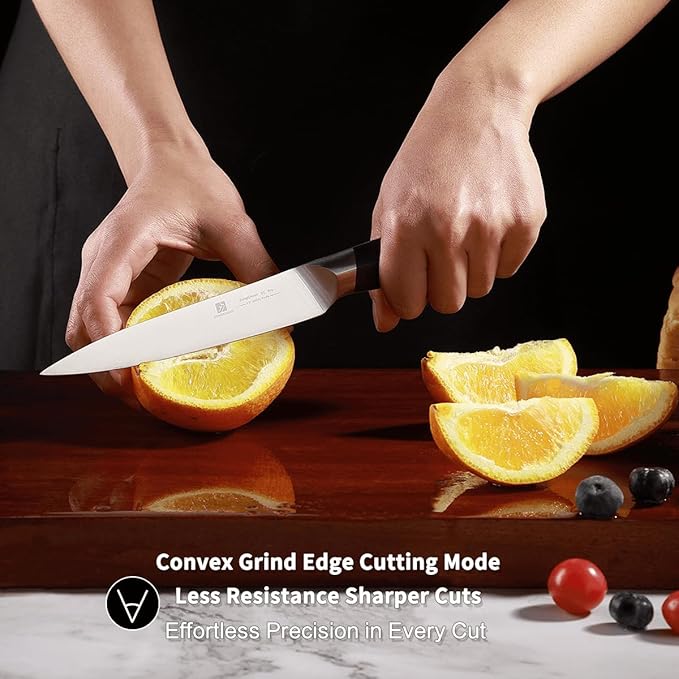 5 Inch Utility Knife Home Cooking Chef Gifts for Women Men: Small Sharp Kitchen Knife Ultra-Smooth Cutting Experience,All-Around Performance 50Cr15Mov Stainless Steel,Ergonomic Black Handle