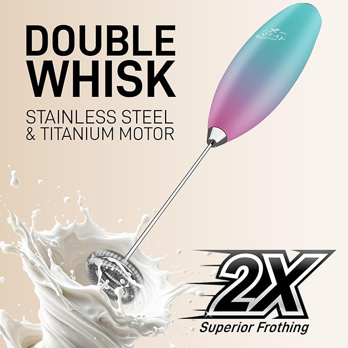 Zulay Kitchen Double Whisk Milk Frother ??Handheld Foam Maker for Coffee, Lattes, Matcha, Hot Chocolate & Cappuccinos ??Whip Creamy Froth in Seconds, Portable & Easy to Use