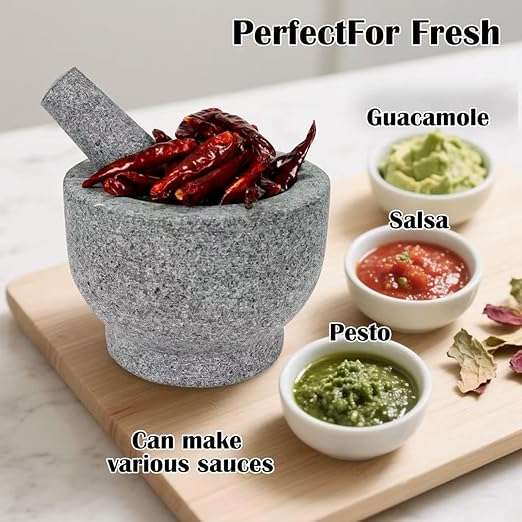 Heavy Duty Mortar and Pestle Set,2 Cup, 100% Granite Stone Molcajete Guacamole Bowl, Grind Seeds, Spices, Crush Garlic, Kitchen Muddler for Fresh Herbs, Great Gift