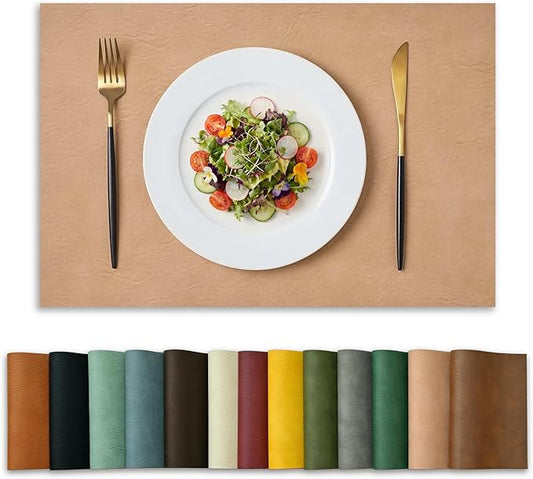Artoid Mode Pink Faux Leather Placemats Set of 6, 12x18 Inch Waterproof Wipeable Heat Resistant Place Mats, Reversible Table Mats for Spring Kitchen Dining Decor