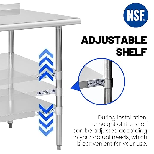 Hally Stainless Steel Table for Prep & Work 14 x 30 Inches, NSF Commercial Heavy Duty Table with Undershelf and Backsplash for Restaurant, Home and Hotel