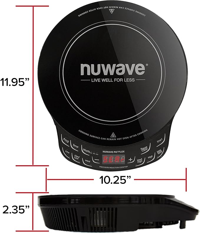 Nuwave Flex Precision Induction Cooktop, 10.25??Shatter-Proof Ceramic Glass, 6.5??Heating Coil, 45 Temps 100째F to 500째F, 4Qt Induction-Ready Healthy Ceramic Non-Stick Everyday Pan with Lid Included
