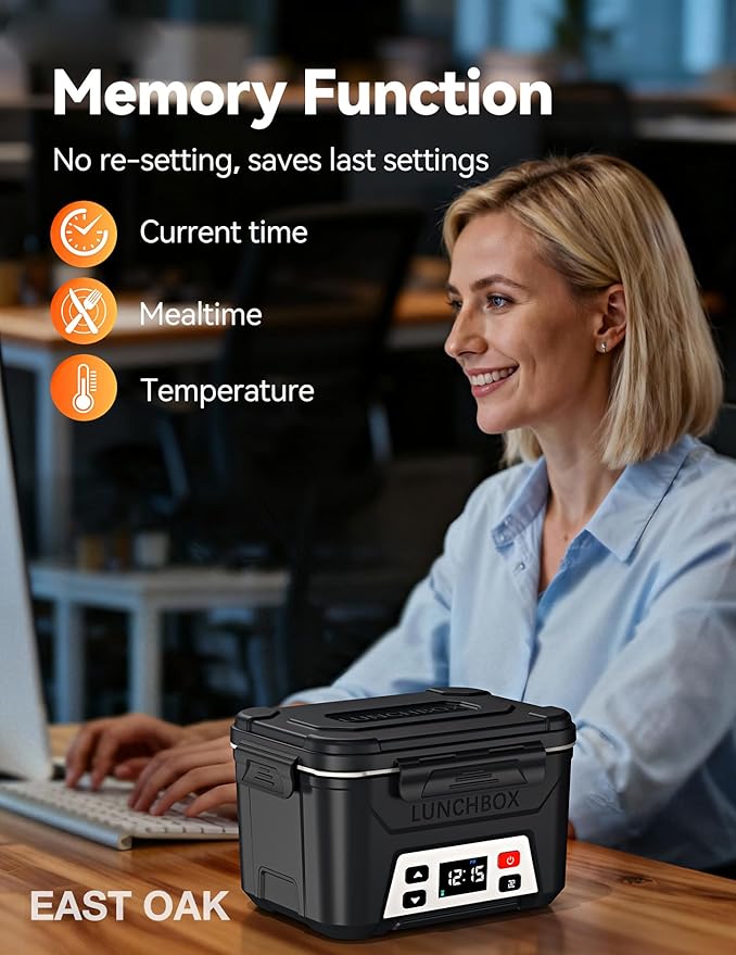 EAST OAK Cordless Electric Lunch Box for Adults,5.5 Cups Rechargeable Self Heating Lunch Box-Automatic Heating,Food Warmer with Memory Function & Automatic Keep Warm,Perfect for Work and Trip(Black)