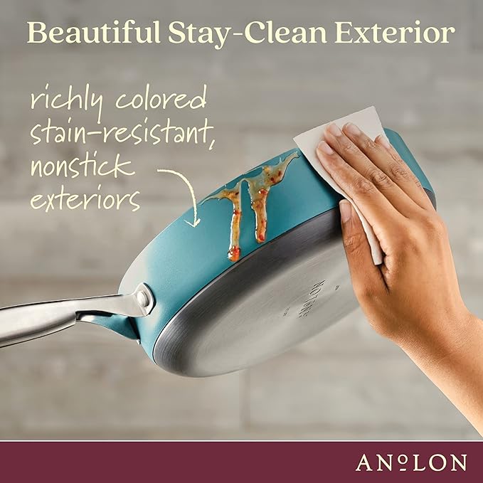 Anolon Achieve Hard Anodized Nonstick Saut챕 Pan with Lid, 3 Quart - Teal