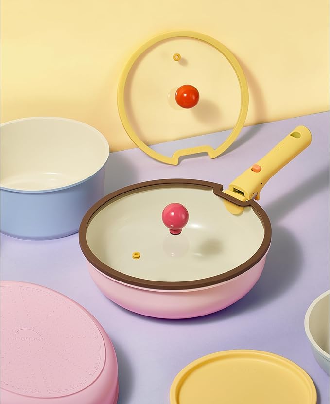 CAROTE 20pcs Ceramic Cookware Set Detachable Handle, Pots and Pans Set Nonstick, Induction Cookware with Removable Handle, RV Dishwasher 竊?Oven Safe, PFOA Free