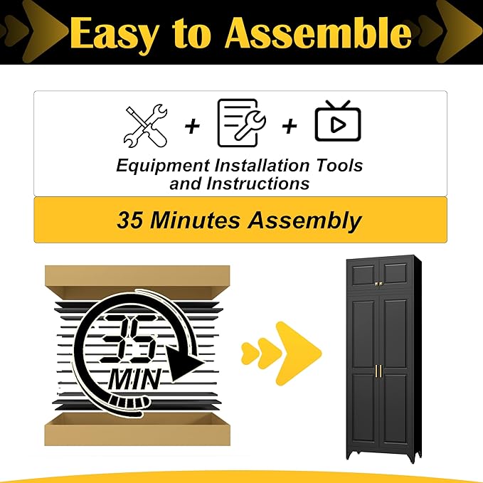 90?쒴itchen Pantry Cabinet,Metal Storage Cabinets with Doors and 4 Adjustable Shelves,Black Kitchen Cabinet with 2 Gold Handles,Tall Cabinet for Livingroom, Bathroom