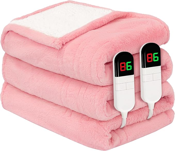 Premium Heated Blanket Queen 84"횞90",Ultra Cosy Soft Electric Blanket with 8 Heating Levels,Dual Control Plush Fast Heating Faux Rabbit Fur for Bed & Couch - Auto Shut Off,Machine Washable(Pink)