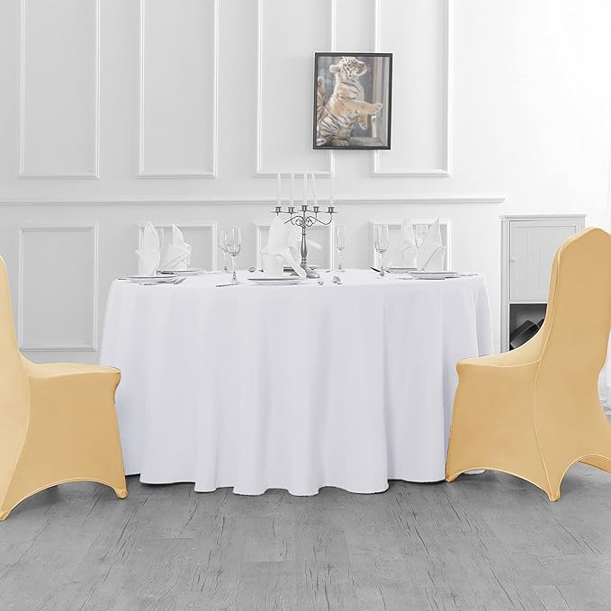 6 Pack White Round Tablecloths 108 Inches Table Cloth Stain and Wrinkle Resistant Washable Polyester Table Cover Fabric for Party, Wedding,Dining,and Banquet Decoration