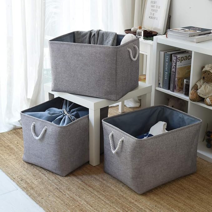 TheWarmHome Storage Baskets for Organizing, Sturdy Fabric Storage Basket , Foldable Storage Baskets for Shelves Closet Nursery Toy (Grey 3 Pack 20.5횞15.7횞13.8inch)