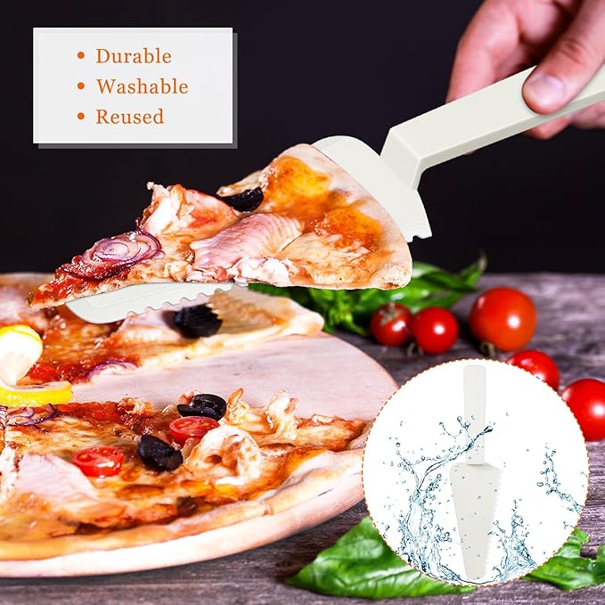 Suclain Disposable Cake Cutter 9.1 Inch Plastic Cake Server Cutting Plastic Spatula Knives Pie Pizza Pastry Slicer Serving Utensils for Kitchen Wedding (16 Pieces,White)